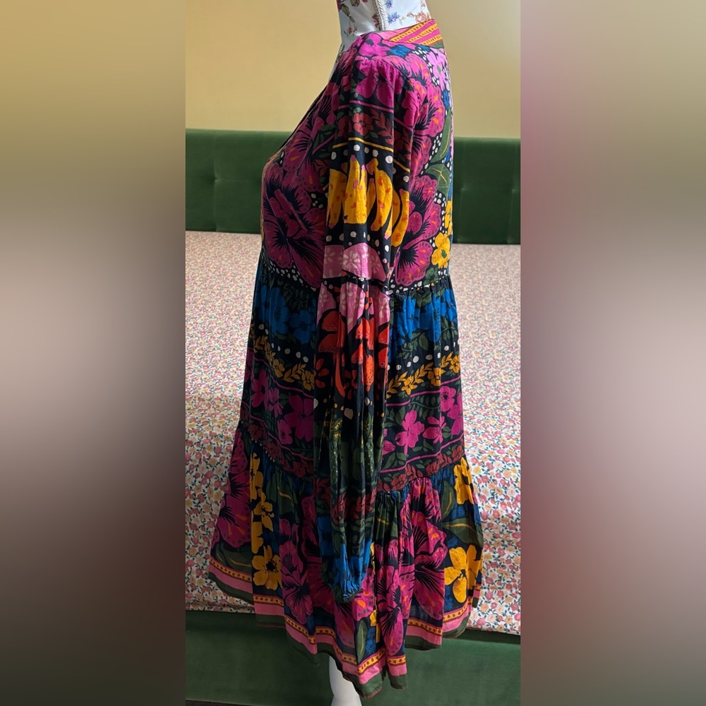 Farm Rio for Anthropologie Bright Floral Tunic Mini Dress Size Small Retail $190 - Picture 9 of 16